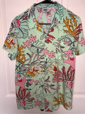 SpongeBob SquarePants Shirt Men’s S Tropical Hawaiian Button Up Patrick Gary
